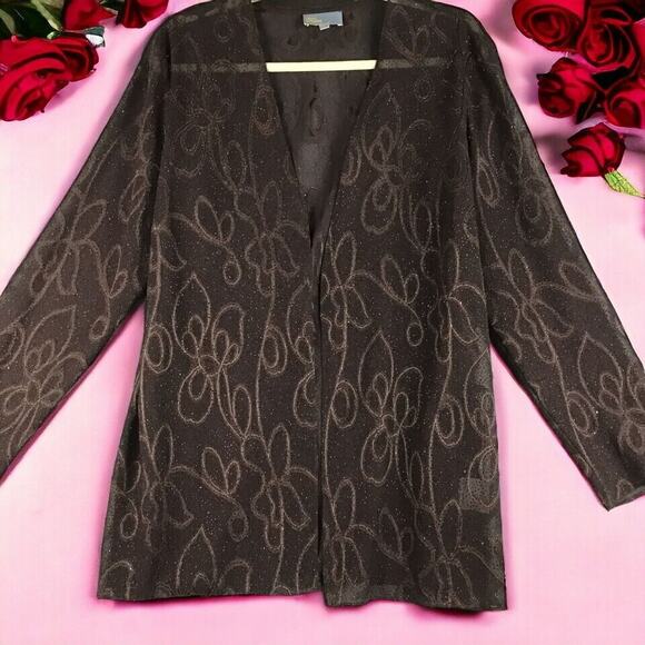 Linea Domani Womens Size 14 Brown Open Cardigan Jacket Gold Metallic Textured - Picture 1 of 16